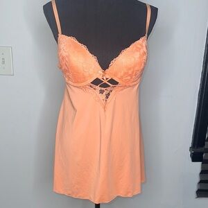 Elegant Lace Trim Peach Chemise